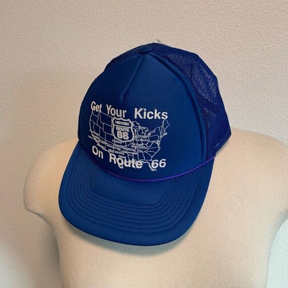 Vintage Blue Rope Baseball Hat SnapBack Novelty Route 66 Mesh - Picture 2 of 7